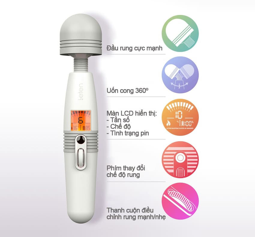 Chày rung tình yêu có sưởi ấm màn LCD Leten Lightning Young Version