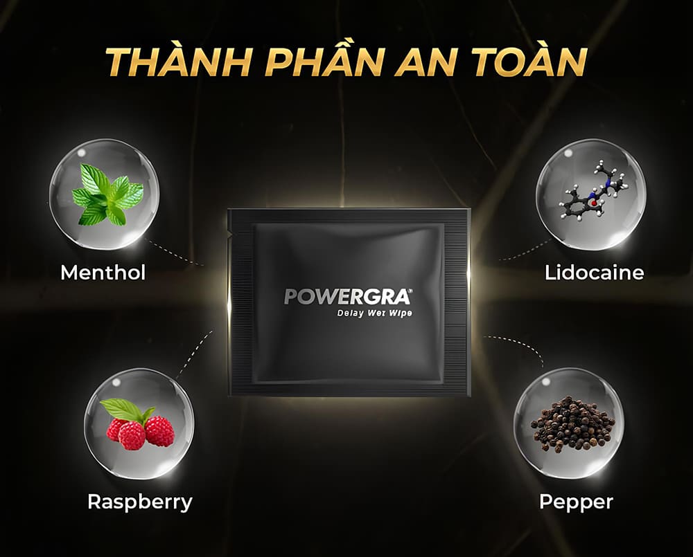 Khăn lau kéo dài thời gian quan hệ Powergra Delay Wet Wipes -10c Khăn lau kéo dài thời gian quan hệ Powergra Delay Wet Wipes -10c