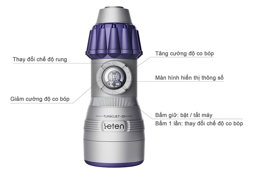 Máy thủ dâm nam rung co bóp có âm thanh màn hình LCD Leten TurboJet-20