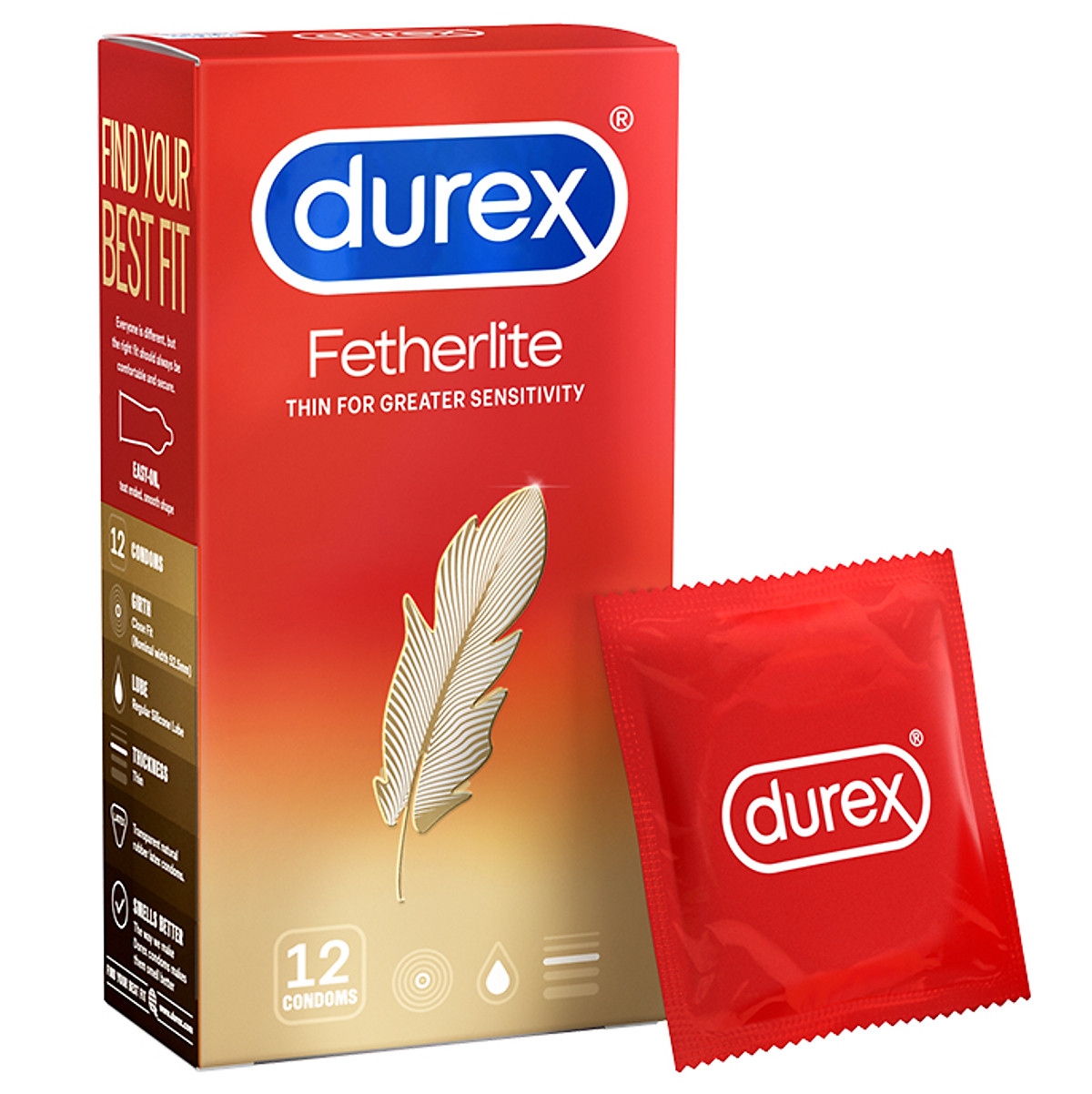 Bao cao su mỏng Durex Fetherlite (Hộp 12 Chiếc)