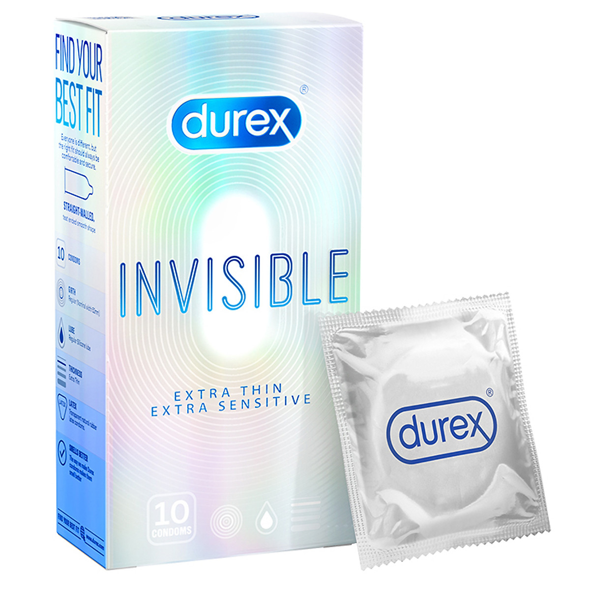 Durex Invisible Extra Thin bao cao su siêu mỏng cảm giác như thật -10s